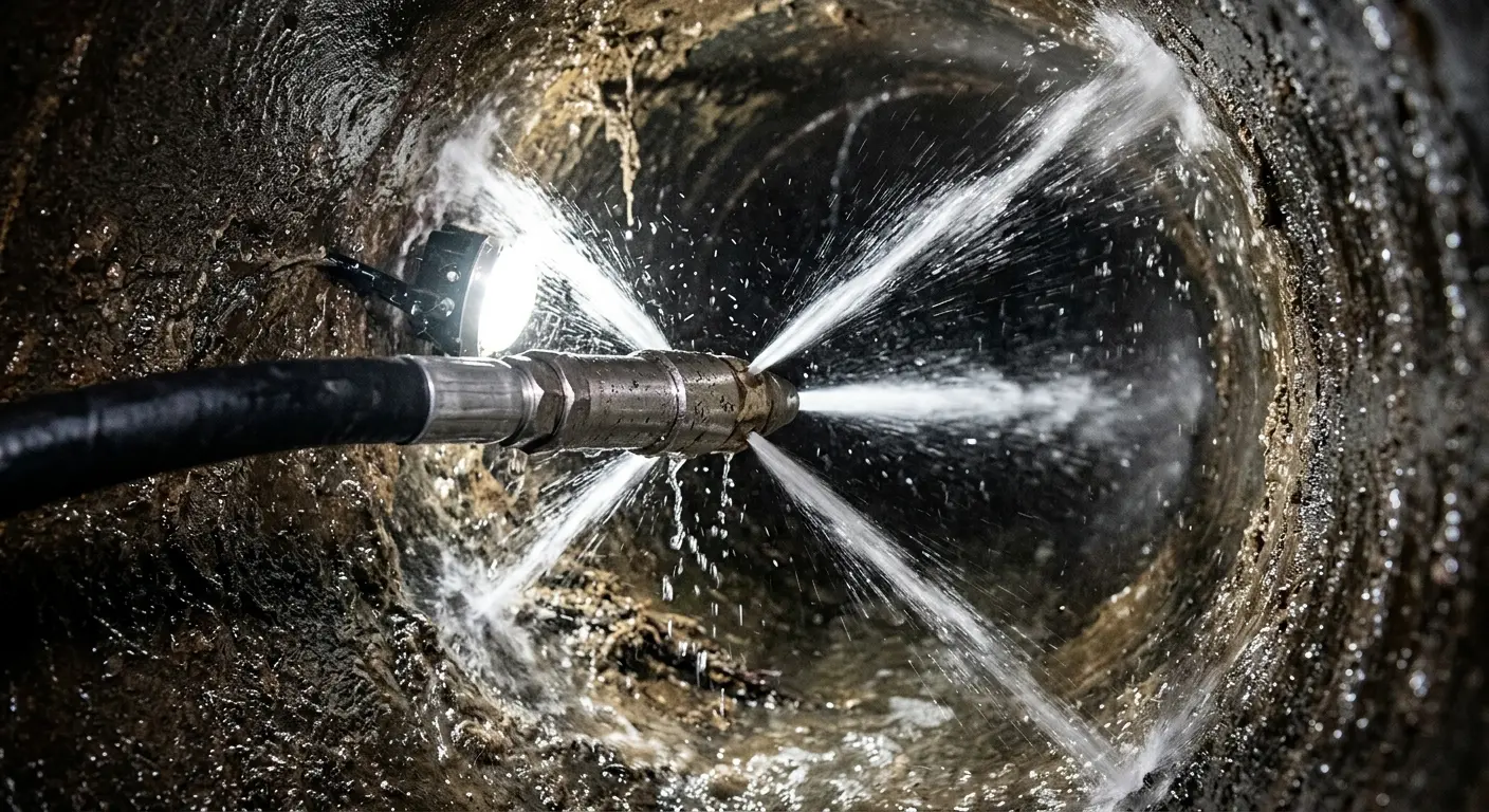 High-pressure hydro jetting nozzle cleaning sewer pipe for Storm Drain Cleaning in Pine Bluff